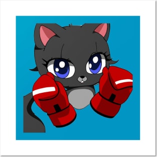 Boxing Black Cat Posters and Art